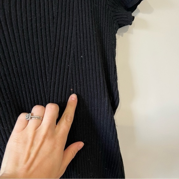 Abercrombie & Fitch Black Ribbed Knit Dress With Collar Short Sleeve Fitted - Picture 10 of 12